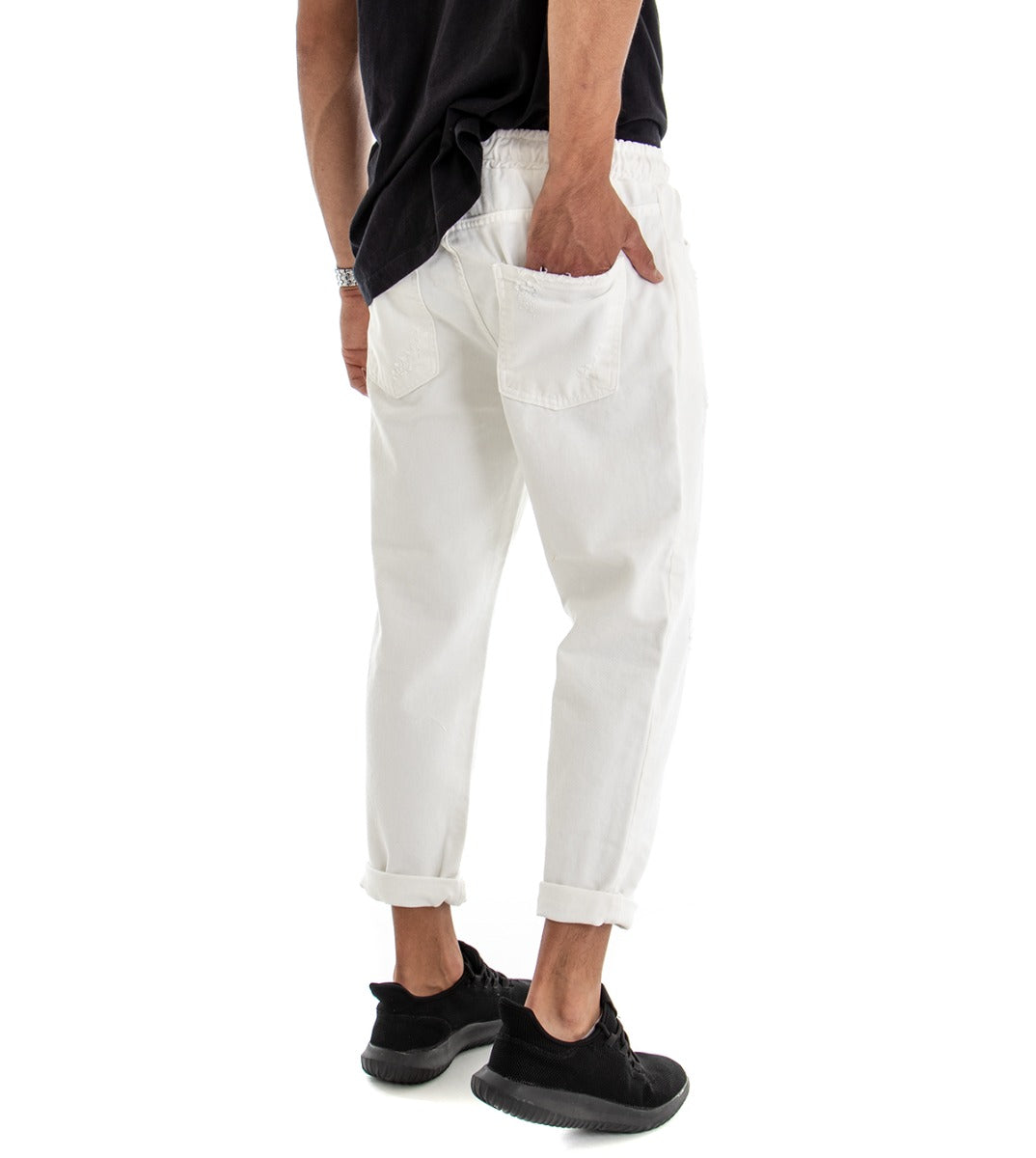 Jeans Jogger Cotone Loose Fit Rotture Bianco P3037A