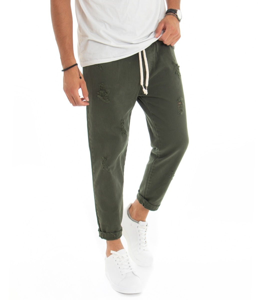 Jeans Jogger Cotone Loose Fit Rotture Verde P3068A