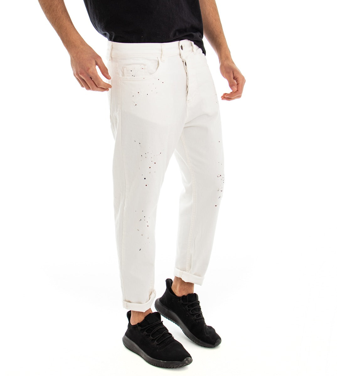 Pantaloni Jeans Uomo Loose Fit Bianco Cinque Tasche Casual GIOSAL-P3101A