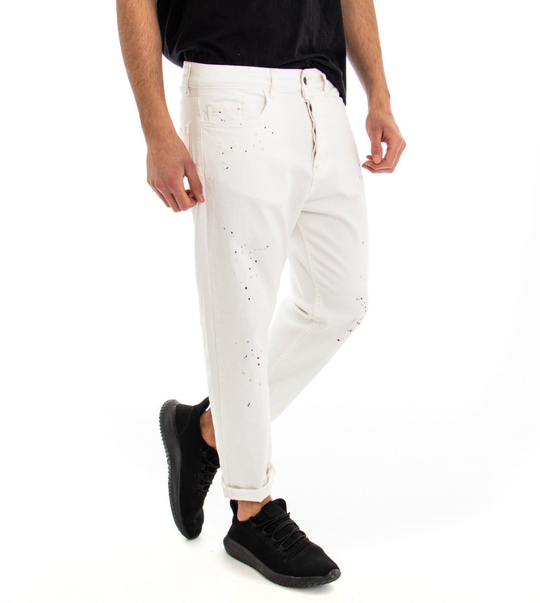 Pantaloni Jeans Uomo Loose Fit Bianco Cinque Tasche Casual GIOSAL-P3101A