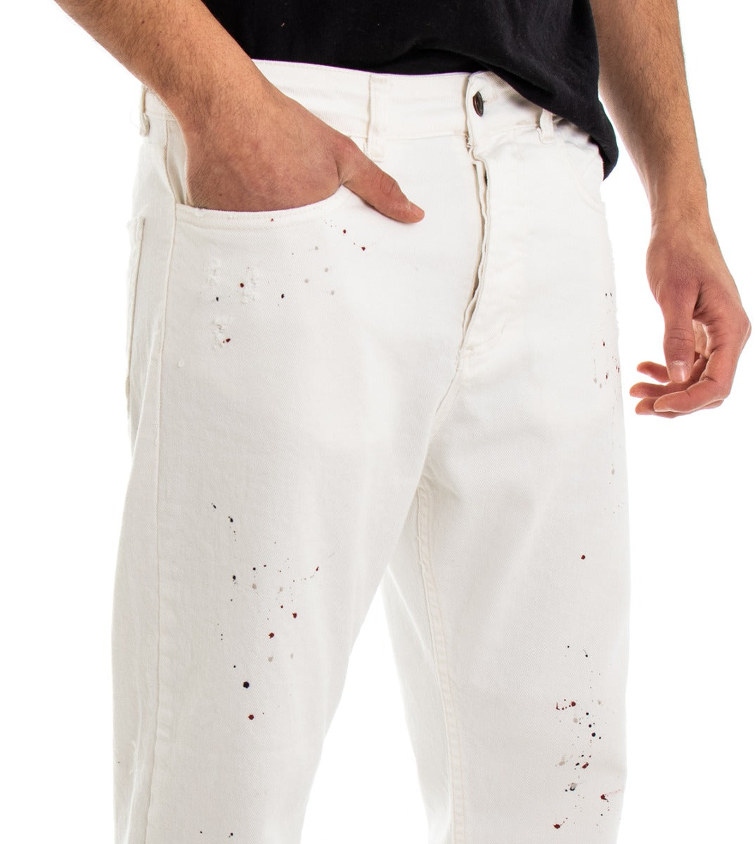 Pantaloni Jeans Uomo Loose Fit Bianco Cinque Tasche Casual GIOSAL-P3101A