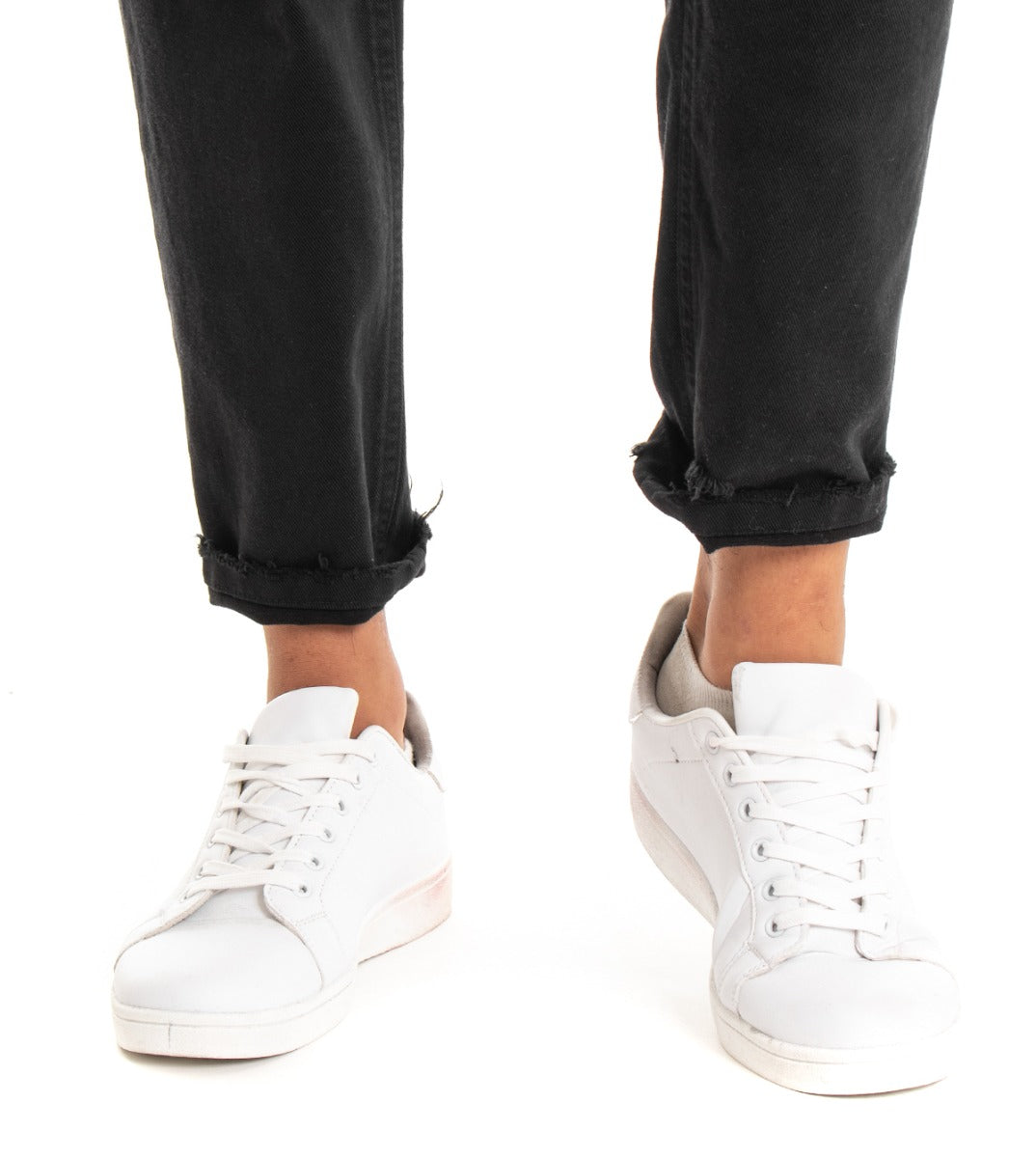 Jeans Uomo Loose Fit Pantaloni Con Rotture Casual Basic Nero P3278A