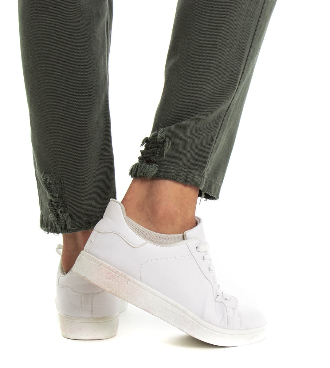 Jeans Uomo Loose Fit Pantaloni Con Rotture Casual Basic Verde P3281A