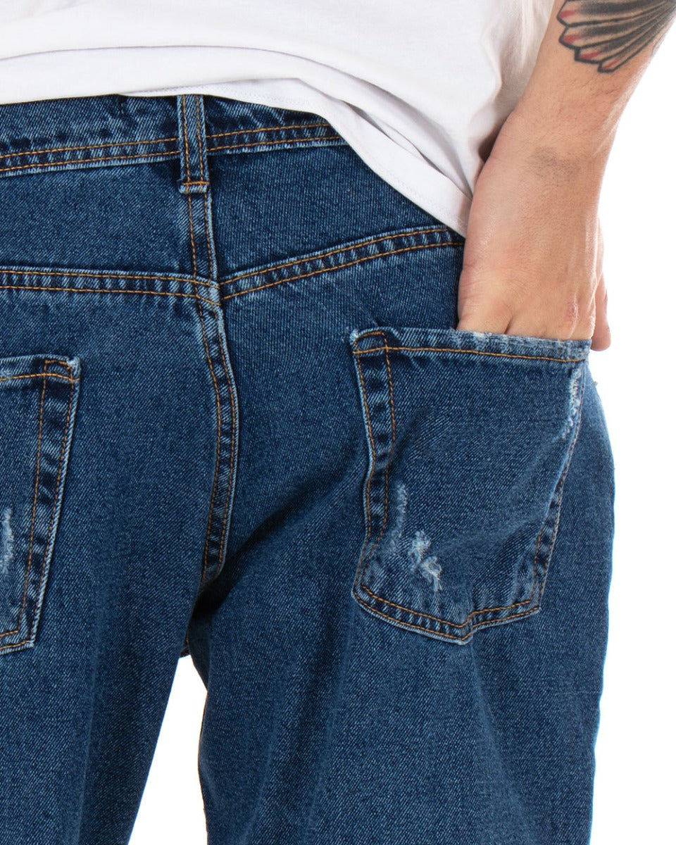 Pantaloni Jeans Uomo Loose Fit Denim Scuro Stampa Cinque Tasche Casual GIOSAL-P3424A