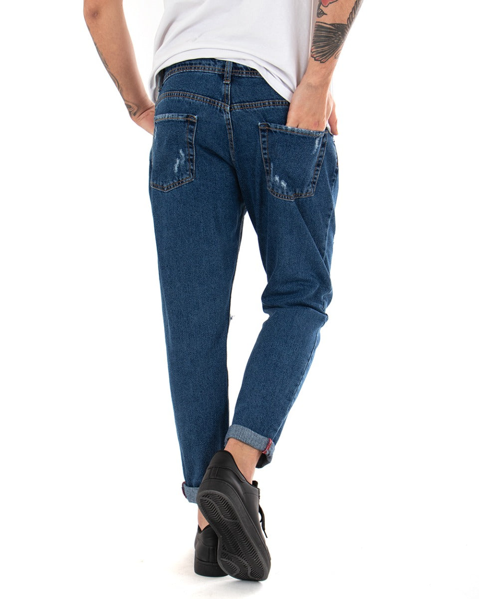 Pantaloni Jeans Uomo Loose Fit Denim Scuro Stampa Cinque Tasche Casual GIOSAL-P3424A
