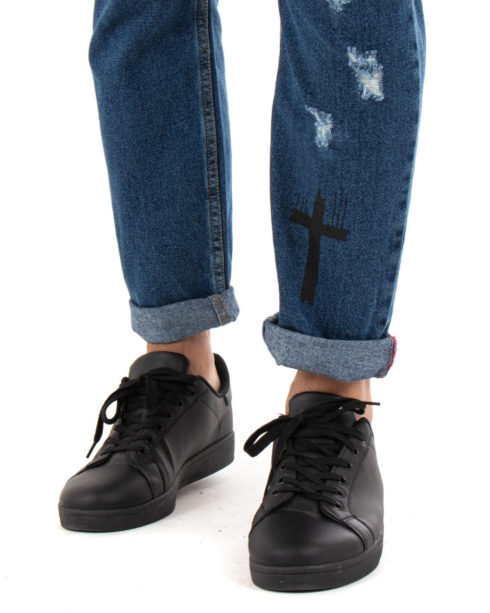 Pantaloni Jeans Uomo Loose Fit Denim Scuro Stampa Cinque Tasche Casual GIOSAL-P3424A