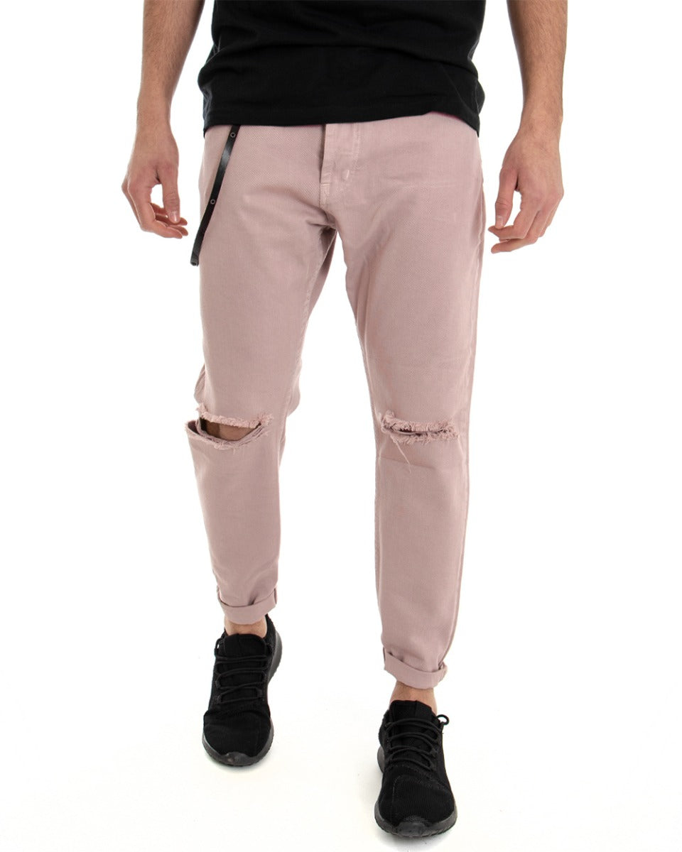 Pantaloni Jeans Uomo Loose Fit Rosa Cinque Tasche Taglio Al Ginocchio GIOSAL-P3472A