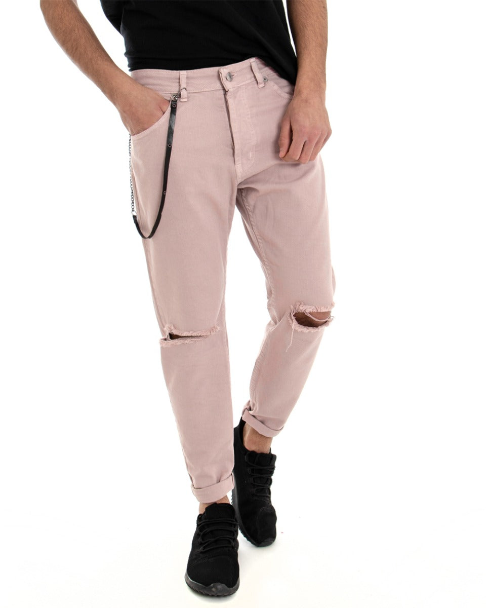 Pantaloni Jeans Uomo Loose Fit Rosa Cinque Tasche Taglio Al Ginocchio GIOSAL-P3472A