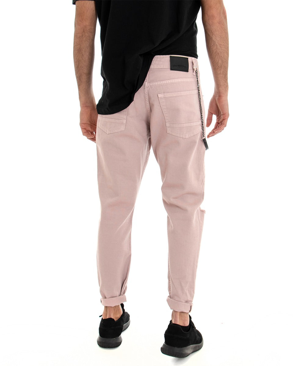Pantaloni Jeans Uomo Loose Fit Rosa Cinque Tasche Taglio Al Ginocchio GIOSAL-P3472A