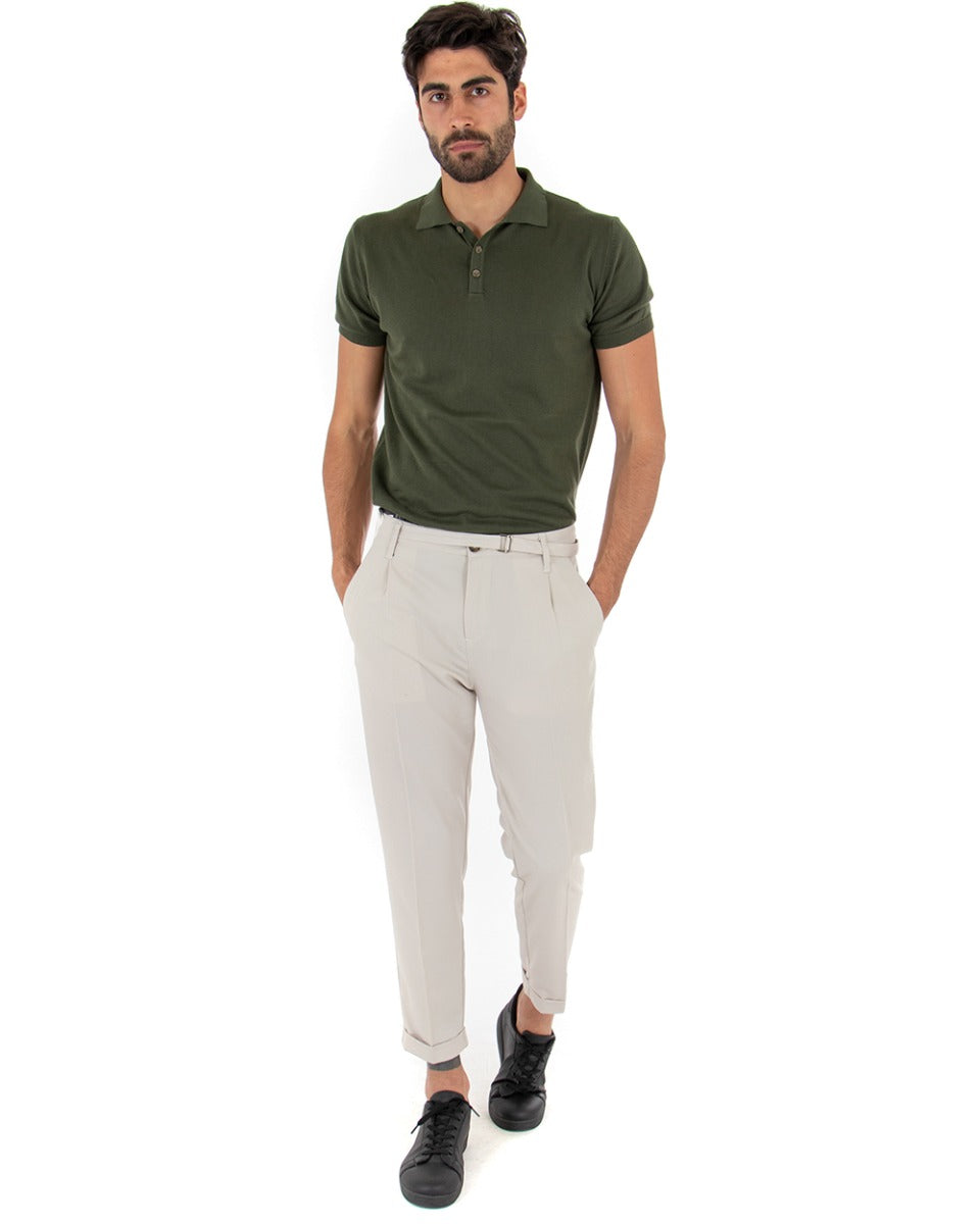 Pantaloni Uomo Tasca America Con Pinces Fibbia Tinta Unita Beige Slim Casual Classico GIOSAL-P3519A