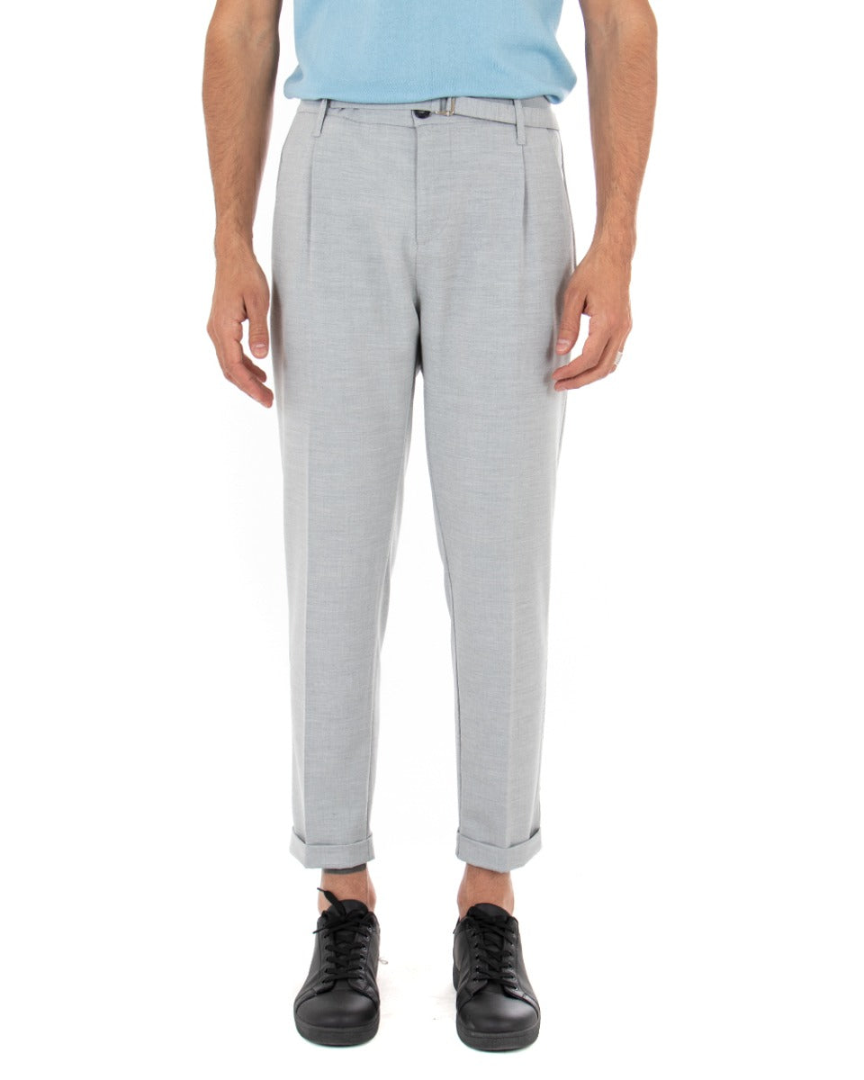 Pantaloni Uomo Tasca America Con Pinces Fibbia Tinta Unita Grigio Slim Casual Classico GIOSAL-P3520A