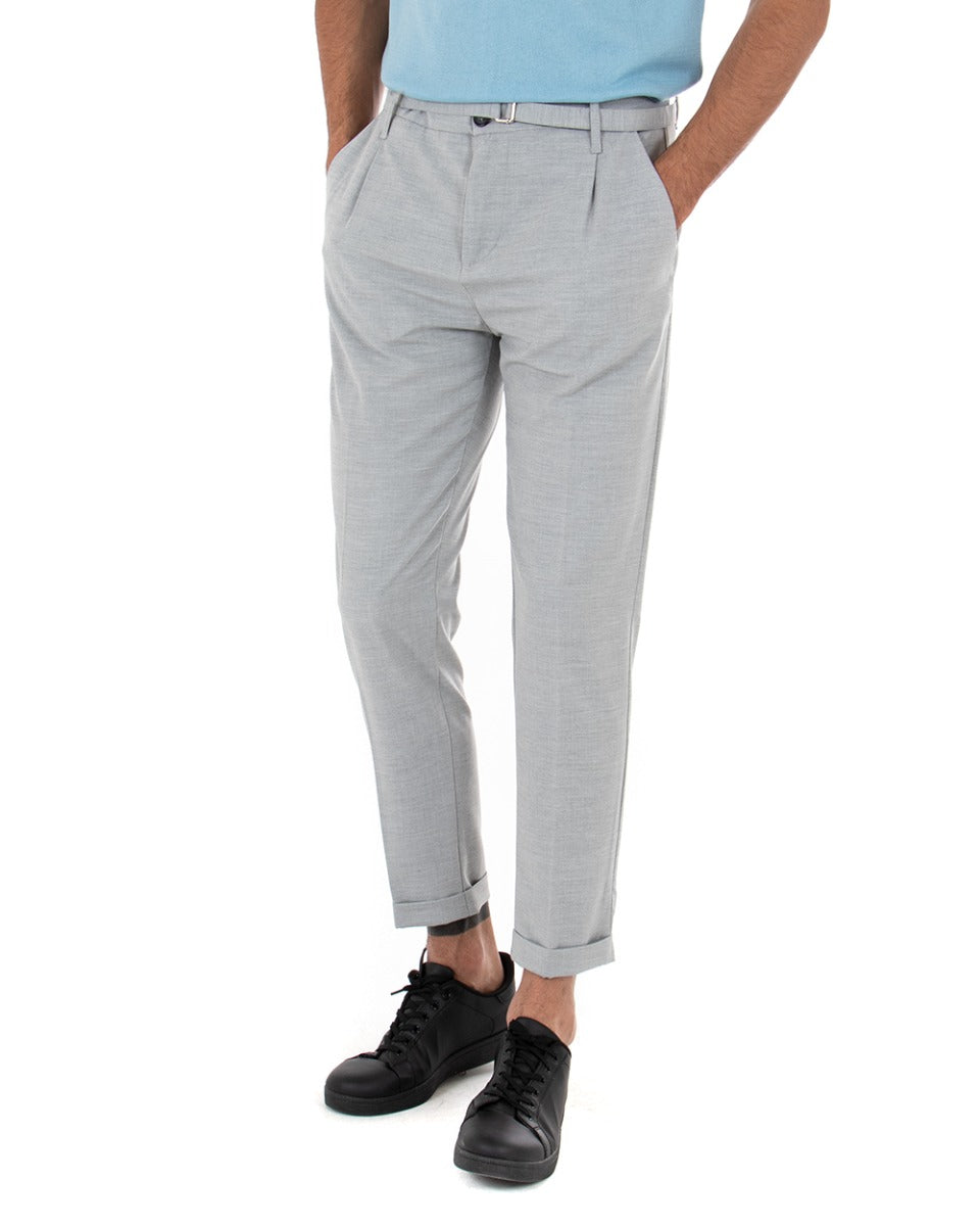 Pantaloni Uomo Tasca America Con Pinces Fibbia Tinta Unita Grigio Slim Casual Classico GIOSAL-P3520A