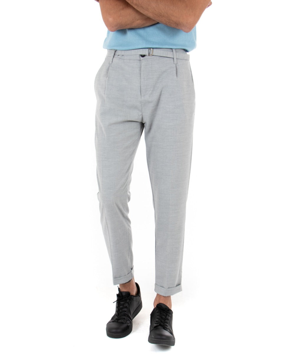 Pantaloni Uomo Tasca America Con Pinces Fibbia Tinta Unita Grigio Slim Casual Classico GIOSAL-P3520A