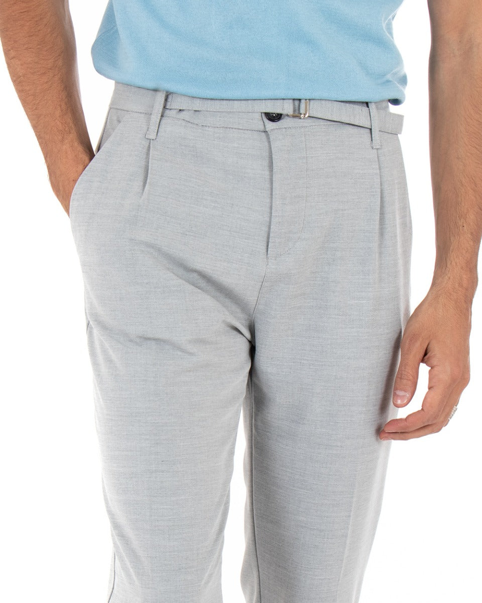 Pantaloni Uomo Tasca America Con Pinces Fibbia Tinta Unita Grigio Slim Casual Classico GIOSAL-P3520A