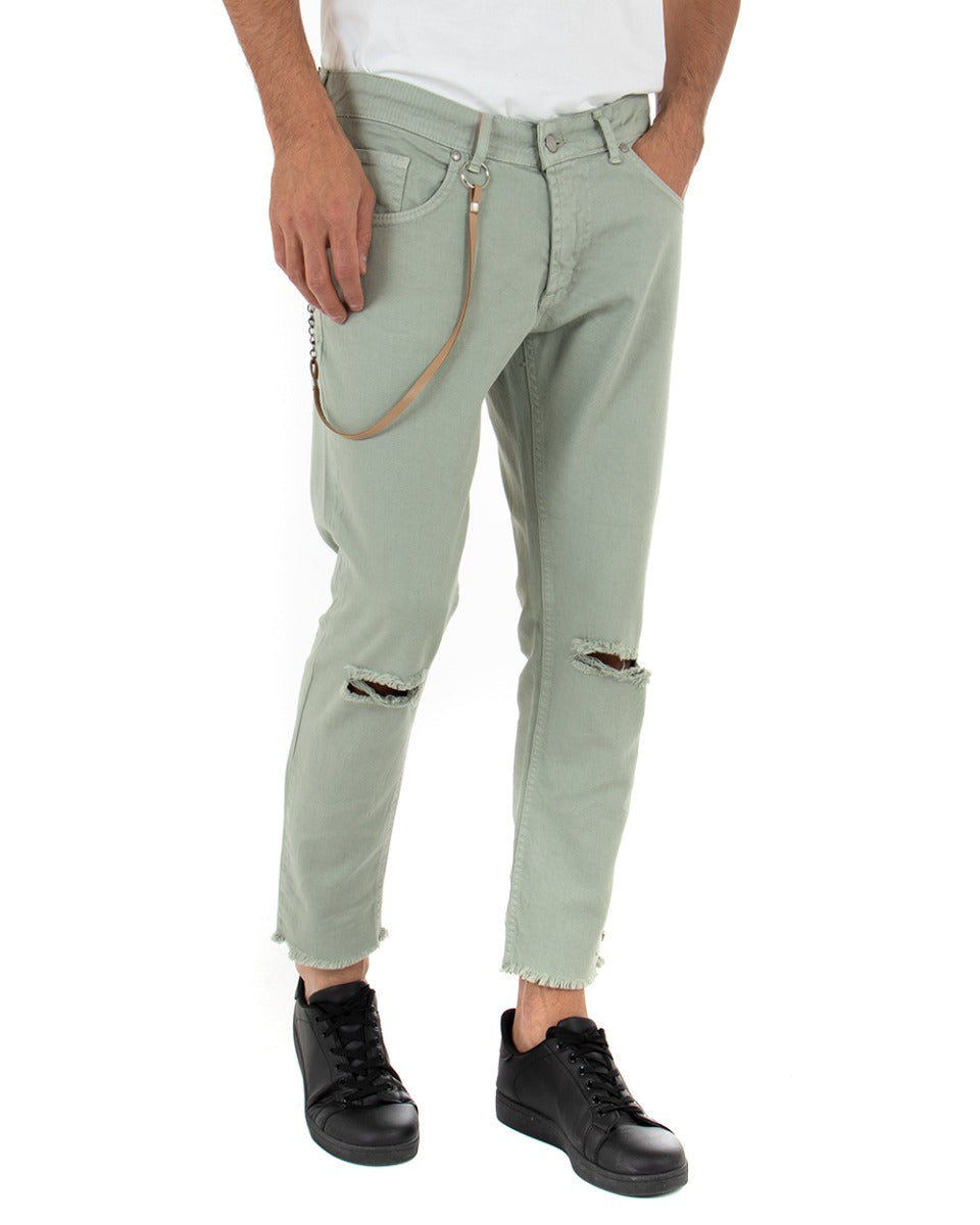 Pantaloni Jeans Con Taglio Al Ginocchio Uomo Slim Fit Basic Verde Chiaro Casual GIOSAL-P3539A