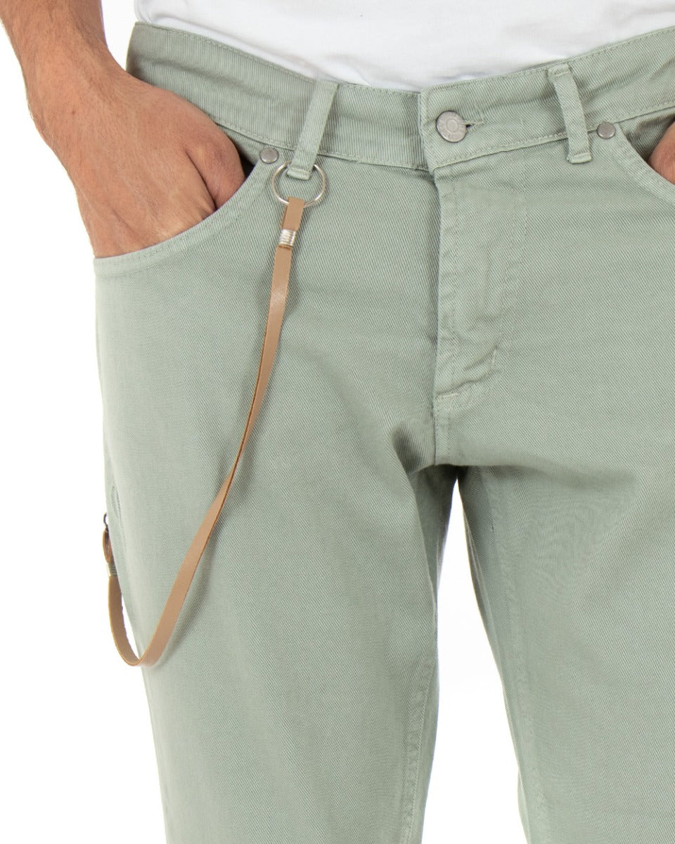 Pantaloni Jeans Con Taglio Al Ginocchio Uomo Slim Fit Basic Verde Chiaro Casual GIOSAL-P3539A