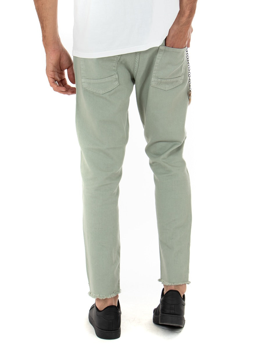 Pantaloni Jeans Con Taglio Al Ginocchio Uomo Slim Fit Basic Verde Chiaro Casual GIOSAL-P3539A