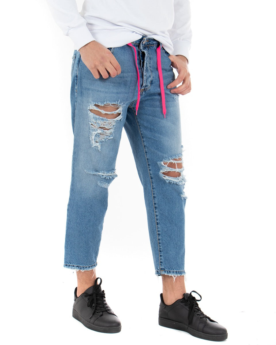 Pantaloni Jeans Uomo Loose Fit Denim Con Rotture Cinque Tasche GIOSAL-P3632A