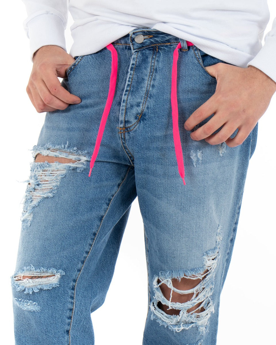 Pantaloni Jeans Uomo Loose Fit Denim Con Rotture Cinque Tasche GIOSAL-P3632A