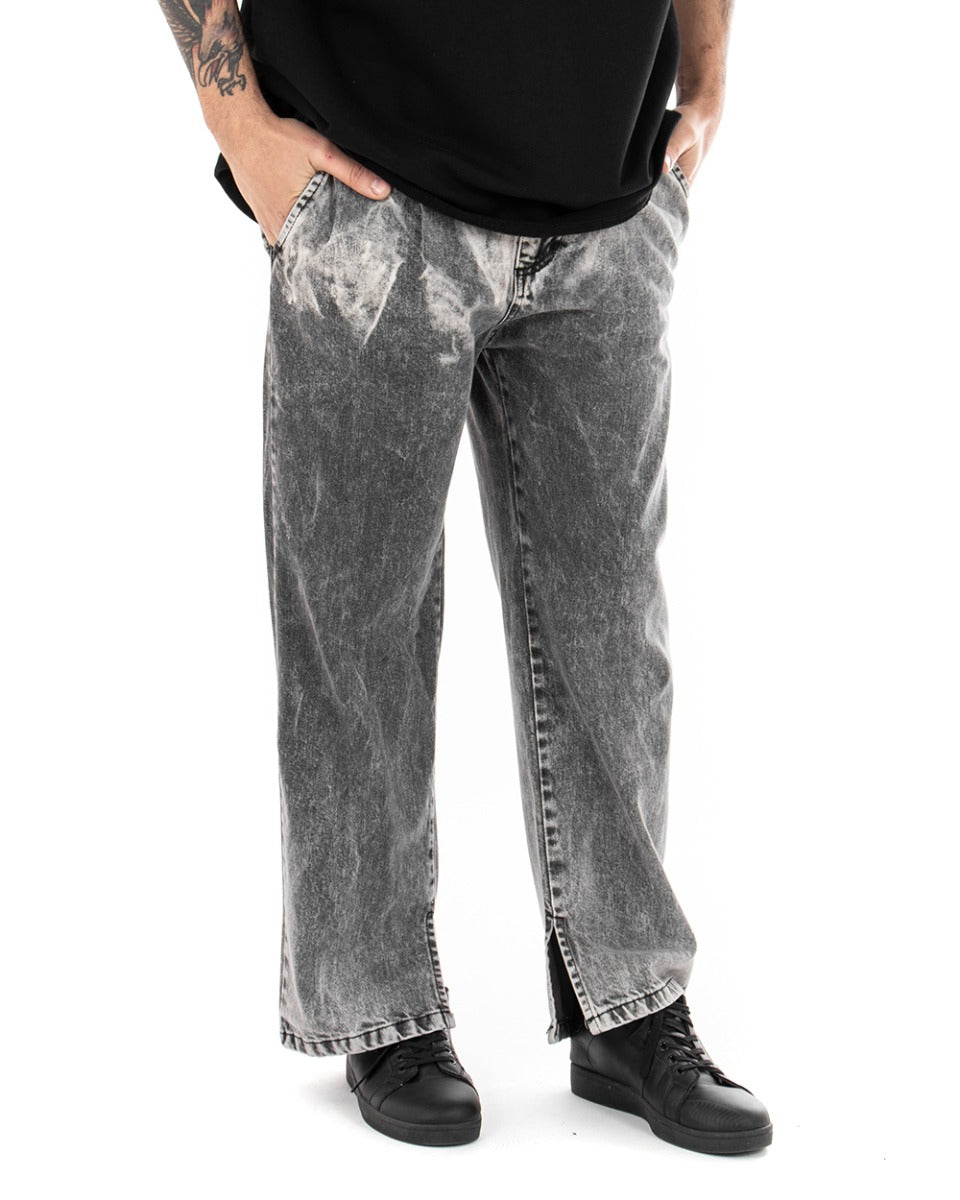 Pantaloni Jeans Uomo A Zampa Denim Nero Stone Washed Casual GIOSAL-P3661A