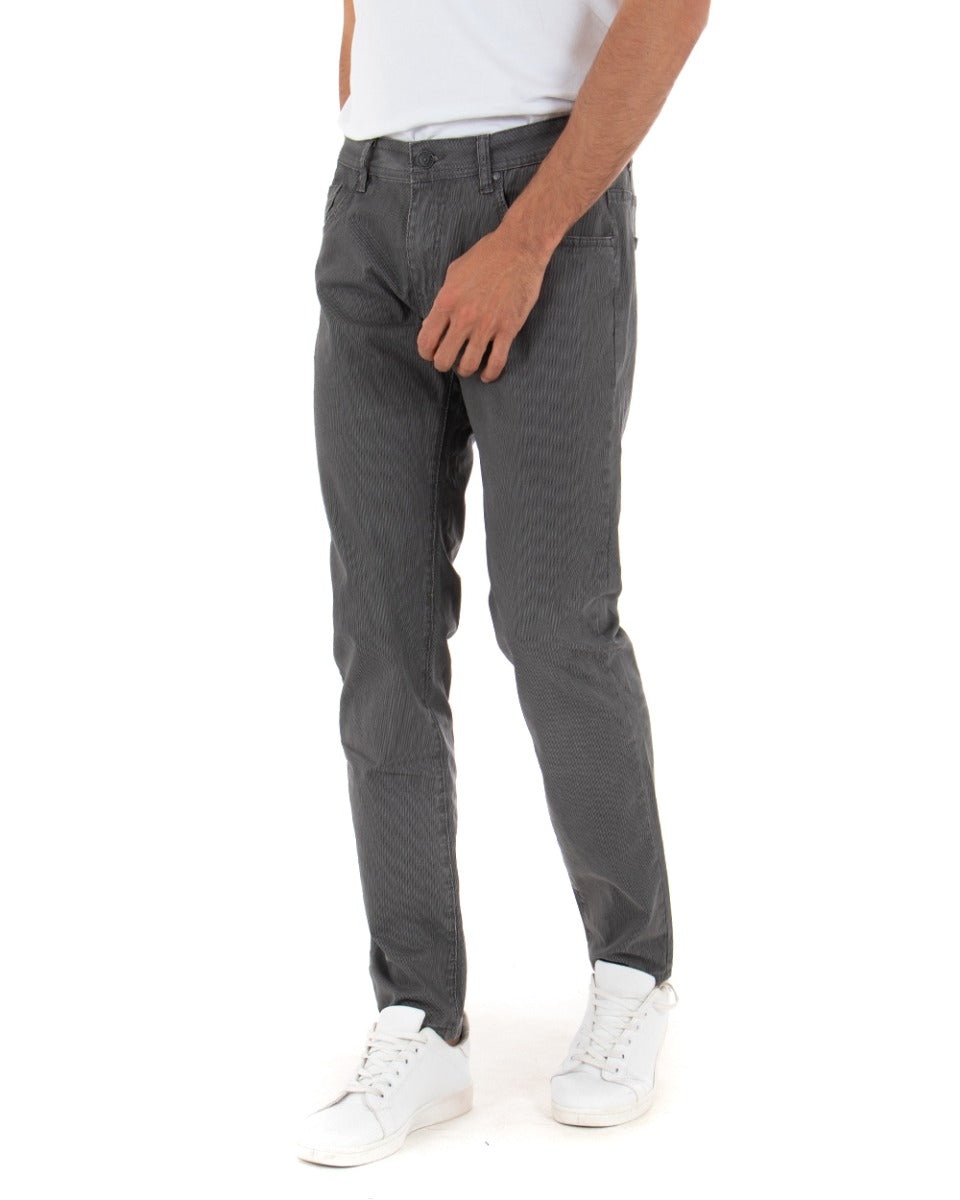 Pantaloni Uomo Cinque Tasche Basic Tinta Unita Grigio Microfantasia Rigato GIOSAL-P3741A