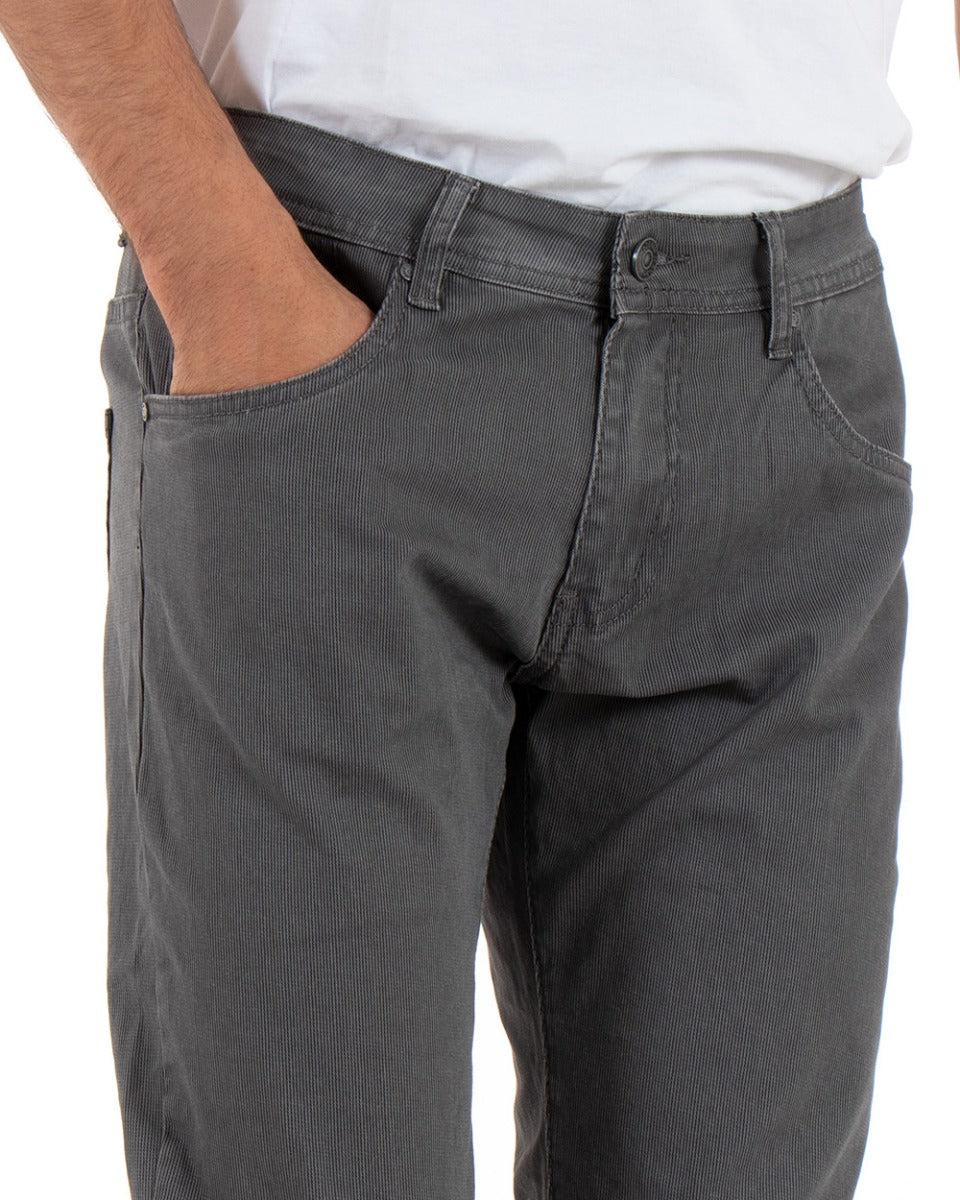 Pantaloni Uomo Cinque Tasche Basic Tinta Unita Grigio Microfantasia Rigato GIOSAL-P3741A