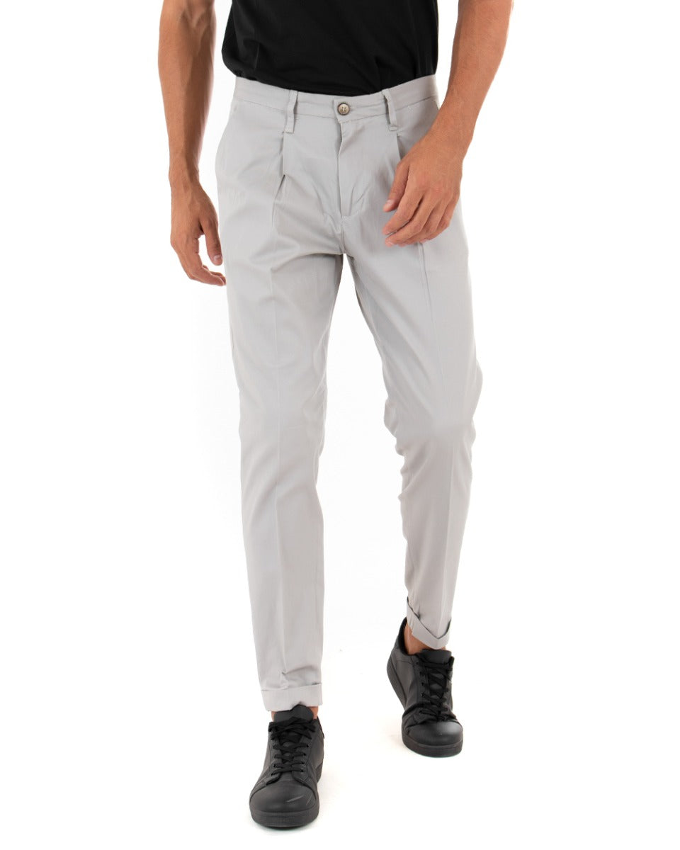 Pantaloni Uomo Tasca America Con Pinces Classico Cotone Tinta Unita Grigio Chiaro GIOSAL-P3907A