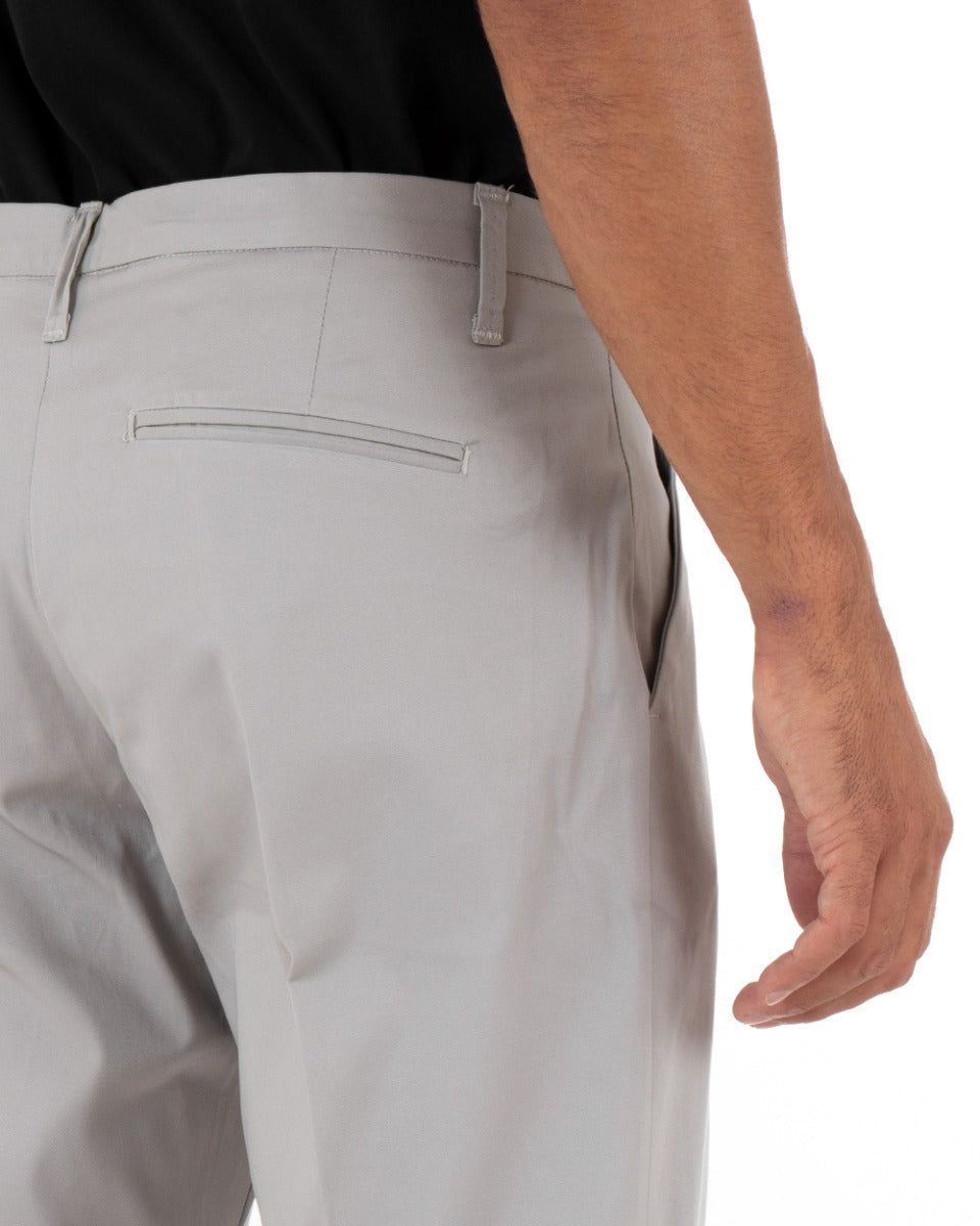 Pantaloni Uomo Tasca America Con Pinces Classico Cotone Tinta Unita Grigio Chiaro GIOSAL-P3907A