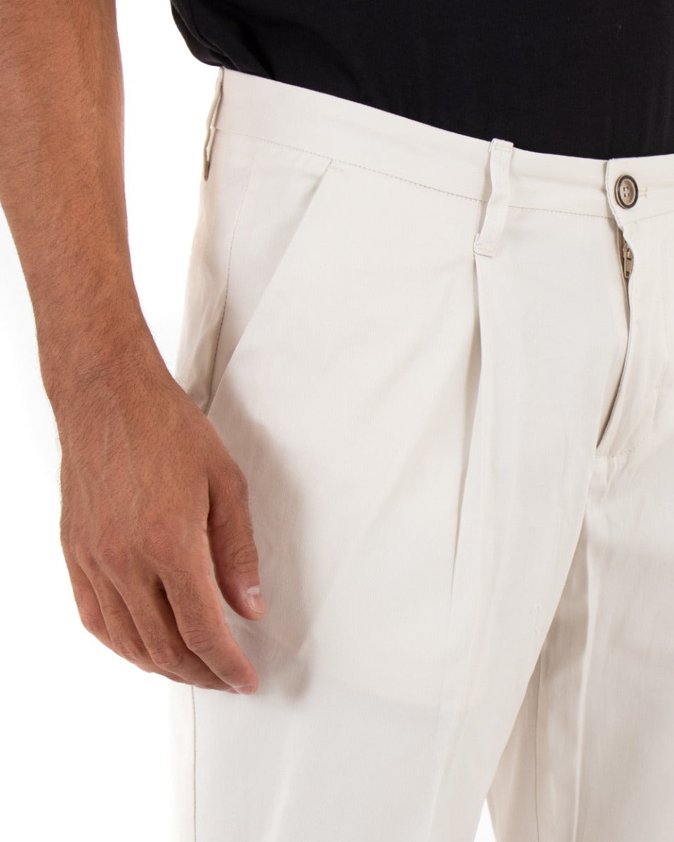Pantaloni Uomo Tasca America Con Pinces Classico Cotone Tinta Unita Panna GIOSAL-P3908A