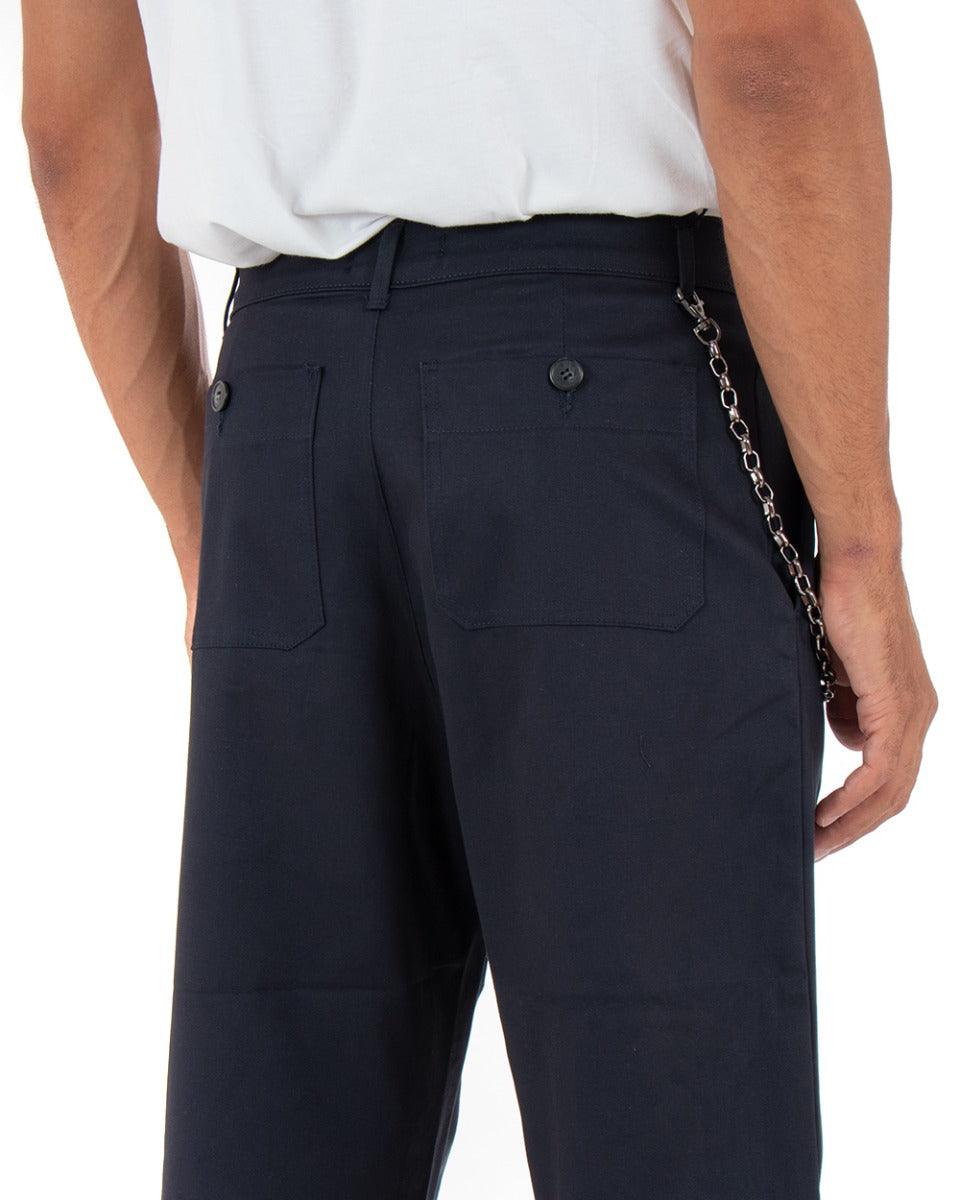 Pantaloni Uomo Lungo Tinta Unita Blu Wide Fit Catena Pinces GIOSAL-P3979A