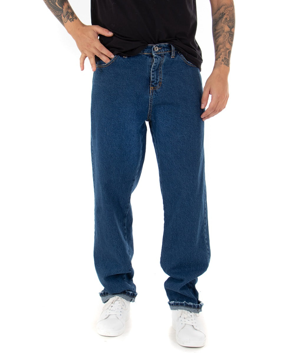Pantaloni Jeans Uomo Lungo Denim Basic Blu Cinque Tasche Straight Fit Casual GIOSAL-P4052A