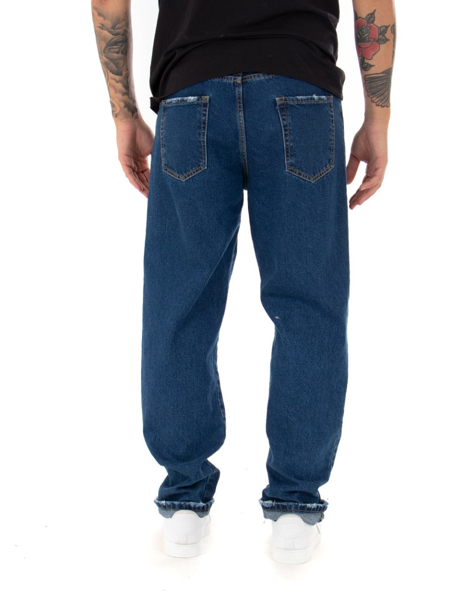 Pantaloni Jeans Uomo Lungo Denim Basic Blu Cinque Tasche Straight Fit Casual GIOSAL-P4052A