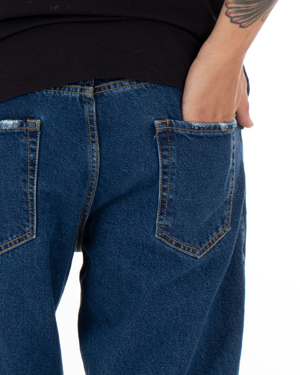Pantaloni Jeans Uomo Lungo Denim Basic Blu Cinque Tasche Straight Fit Casual GIOSAL-P4052A