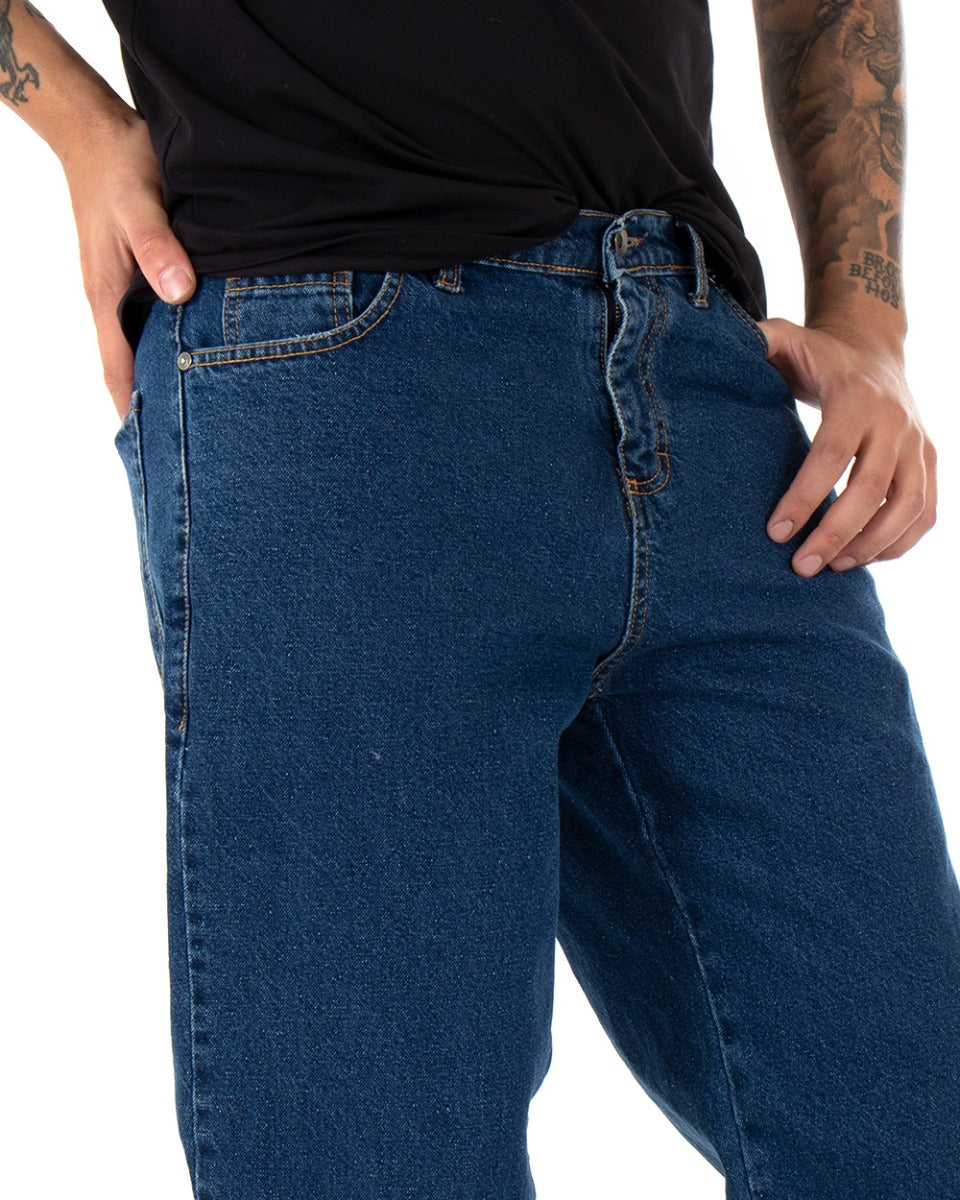 Pantaloni Jeans Uomo Lungo Denim Basic Blu Cinque Tasche Straight Fit Casual GIOSAL-P4052A