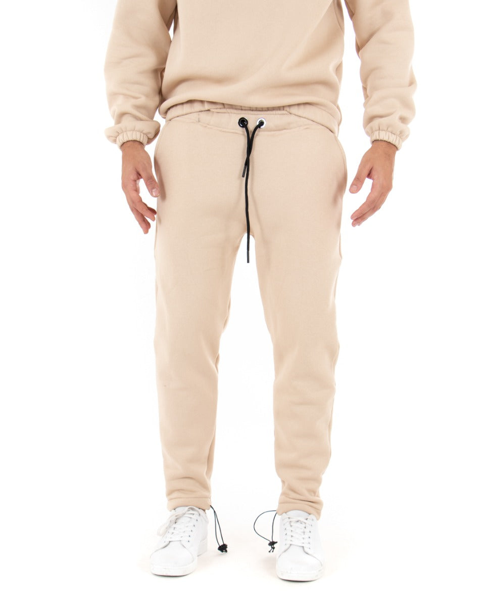 Pantaloni Uomo Pantalaccio Tuta Basic Beige Comodo Caldo Felpato Polycot GIOSAL-P4070A