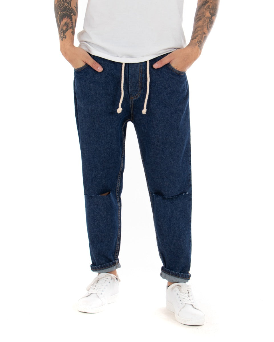 Pantaloni Uomo Jeans Denim Scuro Loose Fit Pantalaccio Taglio Al Ginocchio GIOSAL-P4080A