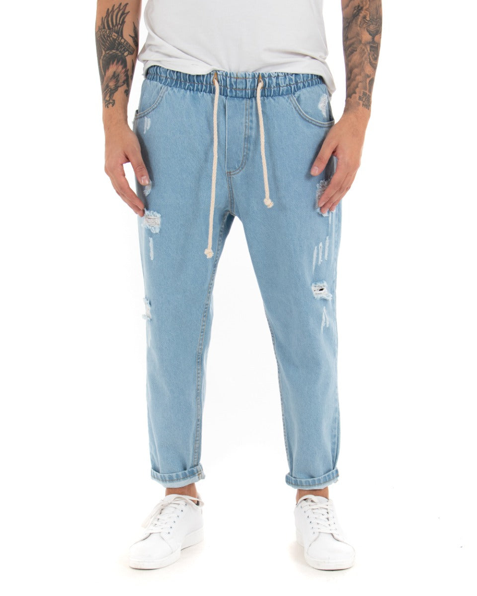 Pantaloni Jeans Uomo Regular Fit Denim Chiaro Pantalaccio Con Rotture Casual GIOSAL-P4083A