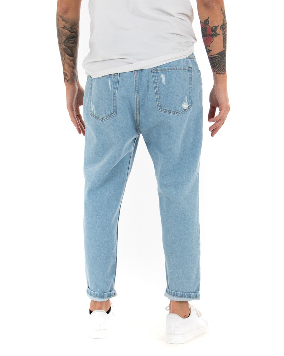 Pantaloni Jeans Uomo Regular Fit Denim Chiaro Pantalaccio Con Rotture Casual GIOSAL-P4083A
