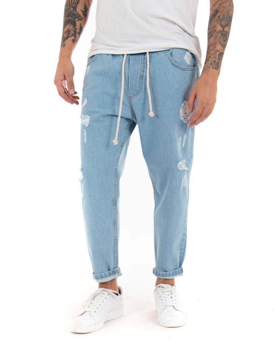 Pantaloni Jeans Uomo Regular Fit Denim Chiaro Pantalaccio Con Rotture Casual GIOSAL-P4083A