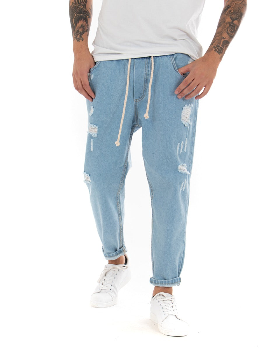 Pantaloni Jeans Uomo Regular Fit Denim Chiaro Pantalaccio Con Rotture Casual GIOSAL-P4083A