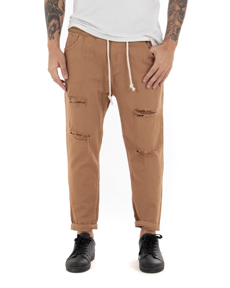 Jeans Jogger Cotone Loose Fit Rotture Camel P4097A