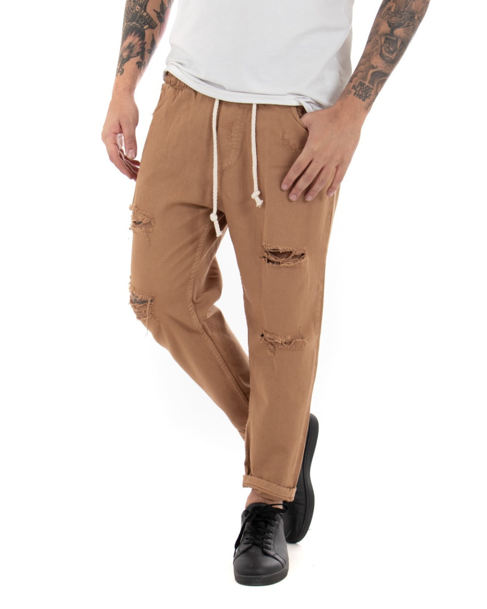 Jeans Jogger Cotone Loose Fit Rotture Camel P4097A