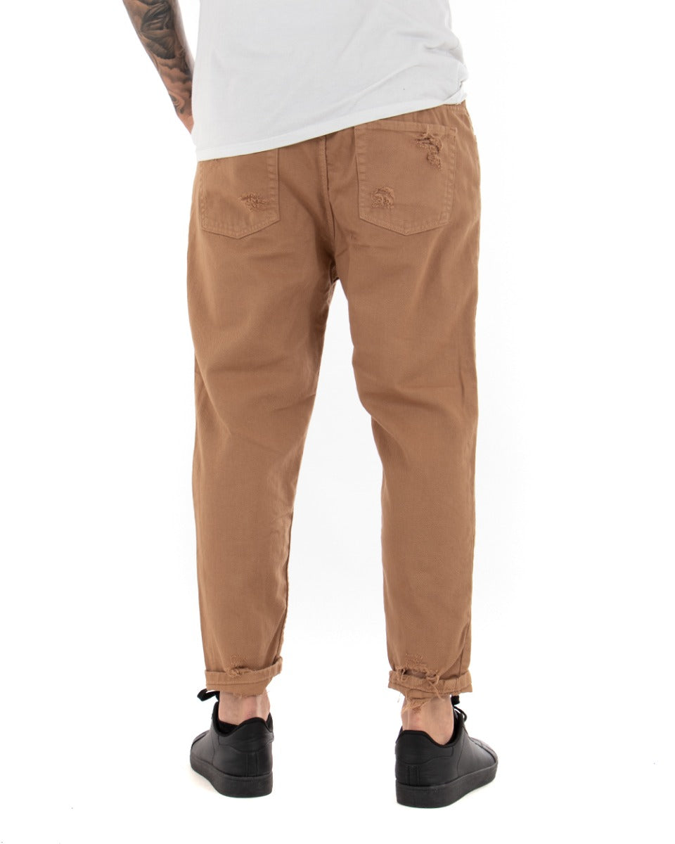 Jeans Jogger Cotone Loose Fit Rotture Camel P4097A