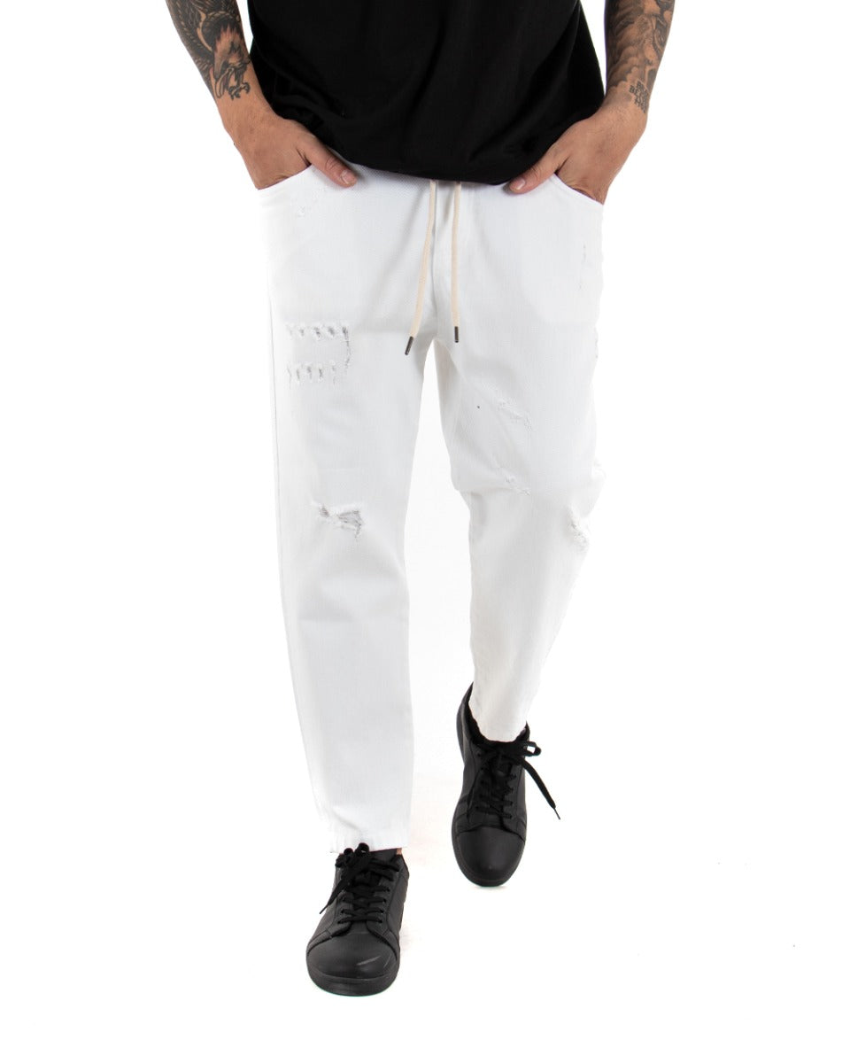 Pantaloni Jeans Uomo Regular Fit Bianco Pantalaccio Bull Con Rotture Casual GIOSAL-P4098A