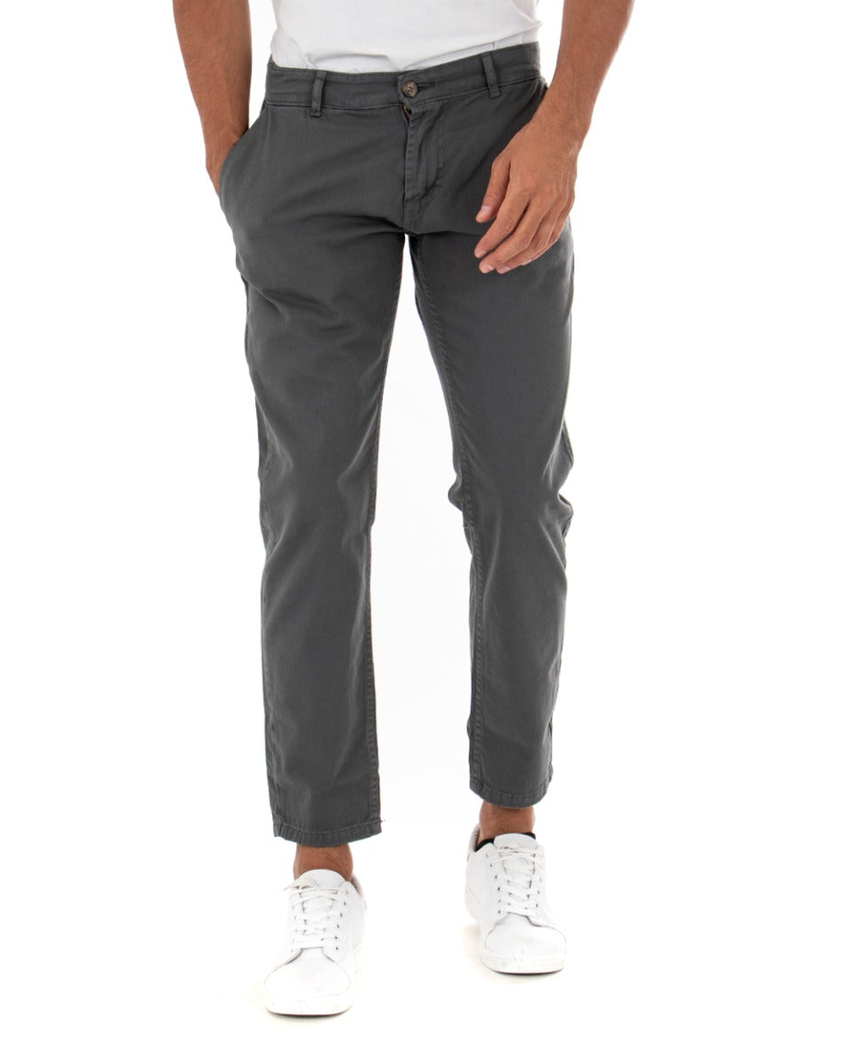 Pantaloni Uomo Slim Cotone Elastico Classico Con Tasca America Basic Grigio Scuro GIOSAL-P5001A
