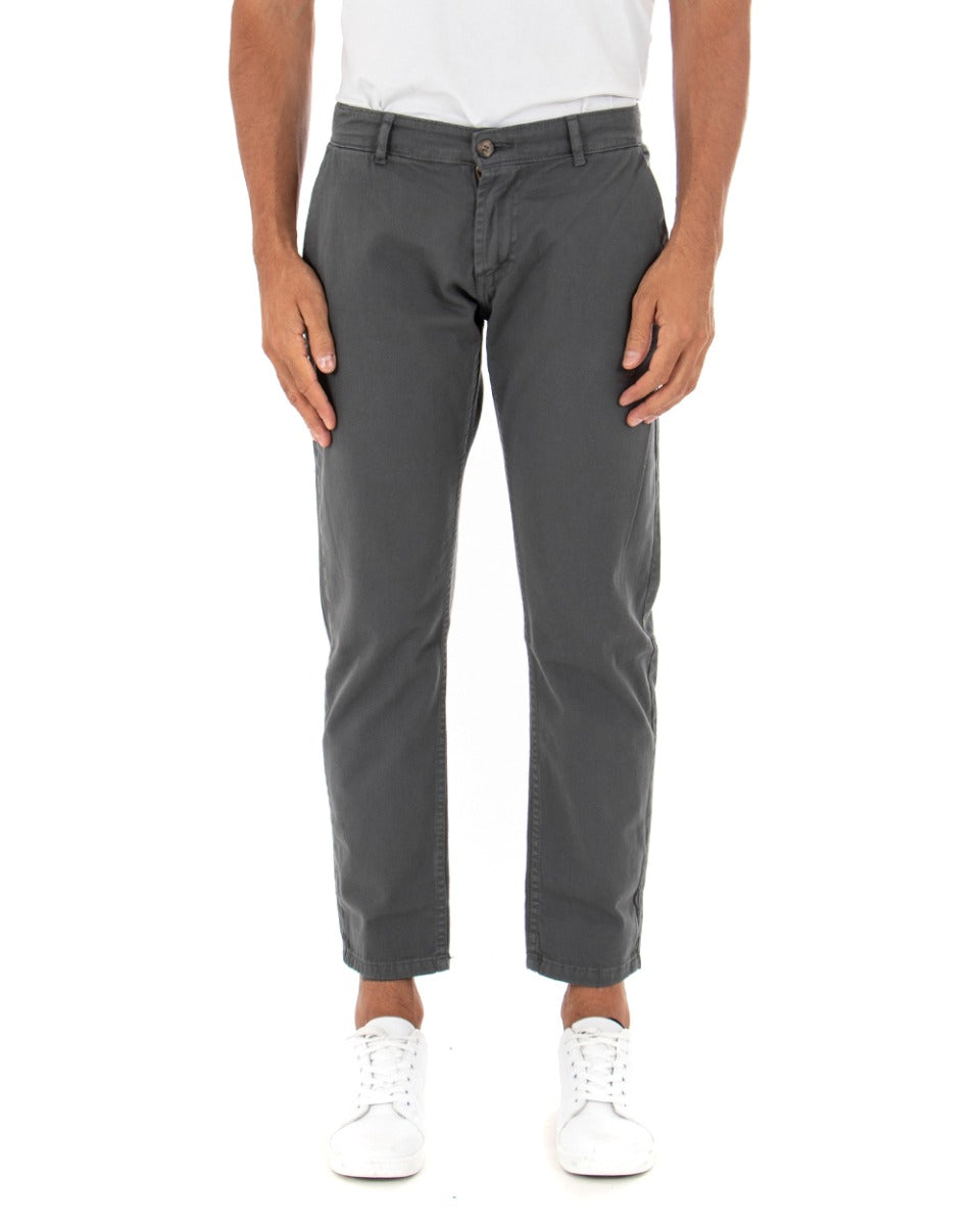 Pantaloni Uomo Slim Cotone Elastico Classico Con Tasca America Basic Grigio Scuro GIOSAL-P5001A