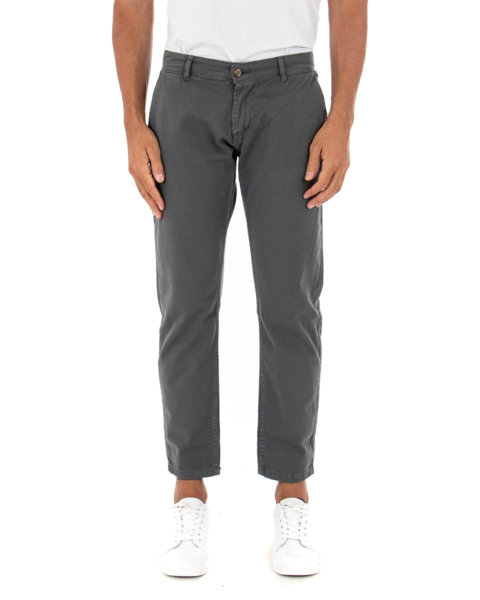 Pantaloni Uomo Tasca America Basic Cotone Elastico Grigio Scuro Slim Classico GIOSAL-P5001A