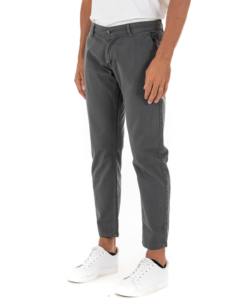 Pantaloni Uomo Slim Cotone Elastico Classico Con Tasca America Basic Grigio Scuro GIOSAL-P5001A
