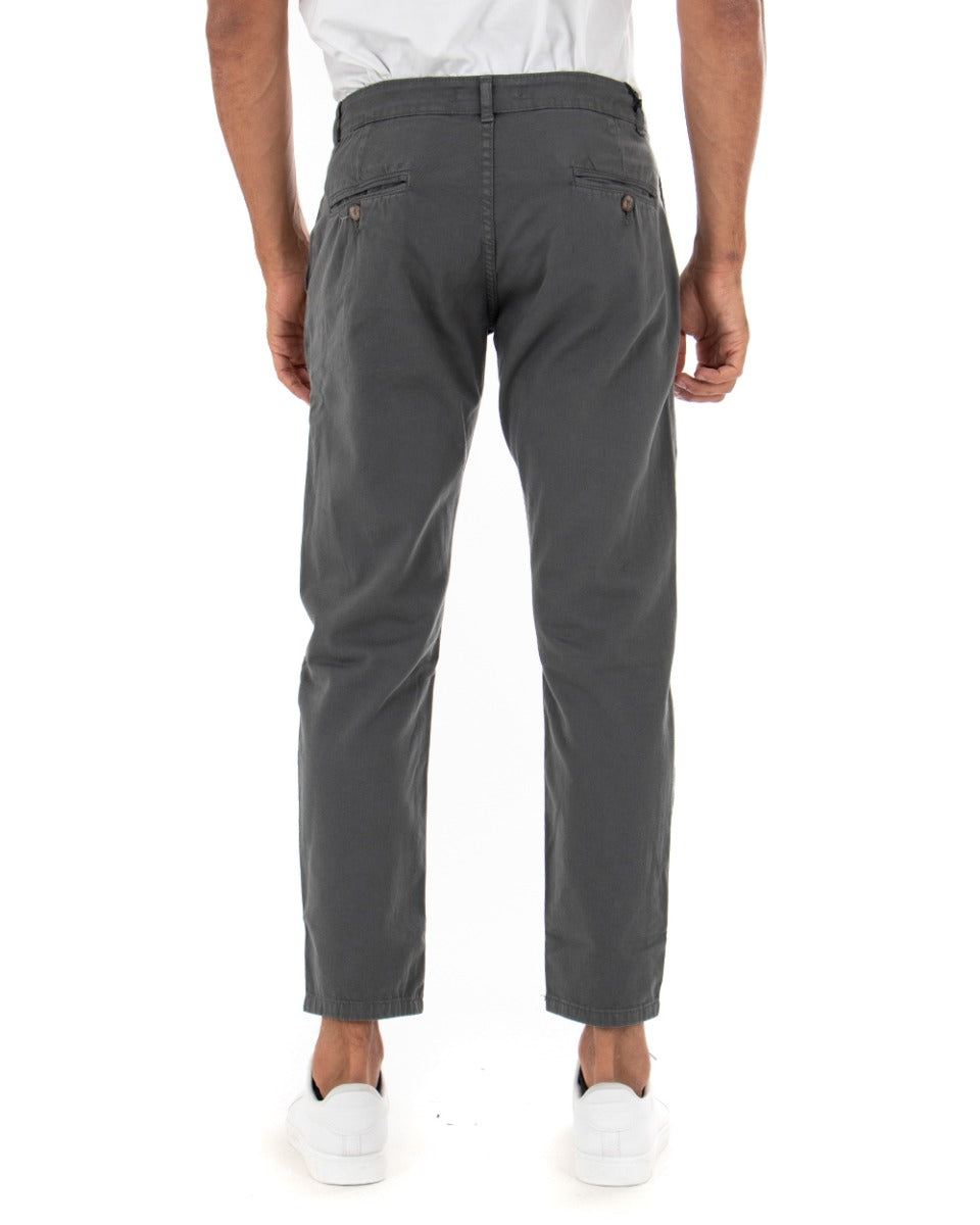 Pantaloni Uomo Slim Cotone Elastico Classico Con Tasca America Basic Grigio Scuro GIOSAL-P5001A