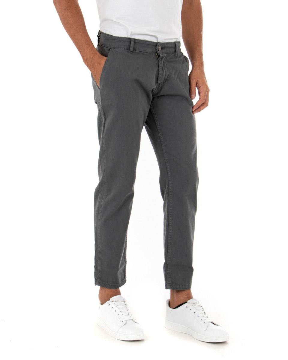 Pantaloni Uomo Tasca America Basic Cotone Elastico Grigio Scuro Slim Classico GIOSAL-P5001A